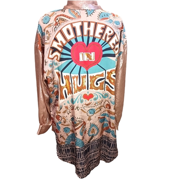 Size Medium/Large Womens In Italy Top Blouse Long Sleeve Metallic Pink Bold - Picture 3 of 6